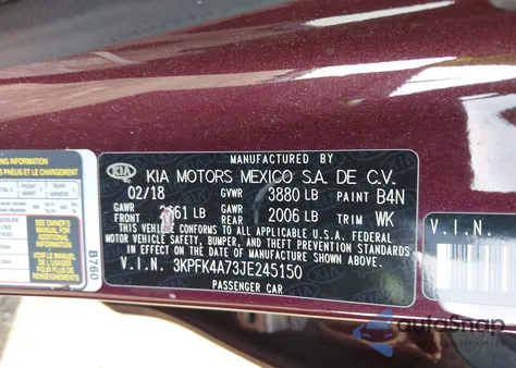 2018 Kia Forte Lx z USA, uszkodzony, nr VIN 3KPFK4A73JE245150